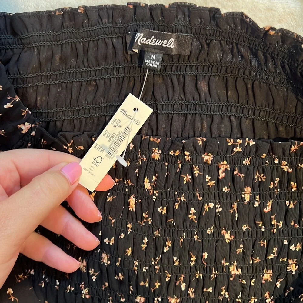 NWT Madewell (Re)sourced Georgette Lucie Bubble-Sleeve Smocked Top in Stem - Picture 5 of 6